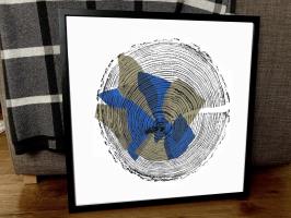 Gold and Navy larch Tree Ring Print by lee richards