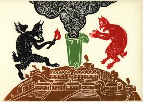 'Two Devils Setting Light To Tina's Wheelie Bin. She'll Be Livid' by David Gander
